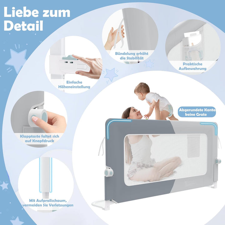 LZQ Rausfallschutz Bett Bettgitter Klappbar Kinderbettgitter Rausfallschutz Kinderbett Bettschutzgit