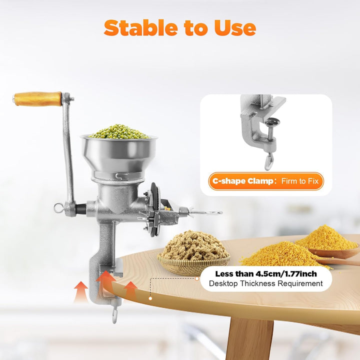 Fräsgrobheit Einstellbar Handkurbel-Getreidemühle, Getreidemühle Manuelle mit 14cm Zoll Grosser Tric