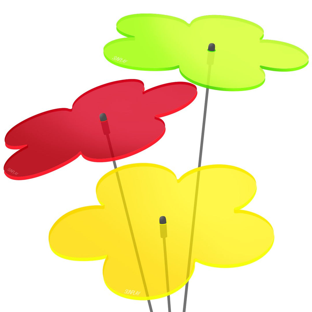 SUNPLAY "Sonnenfänger-Blumen 3er Set - Gelb, Grün, Rot - 3 Stück je 20 cm Durchmesser im Set + 70 cm