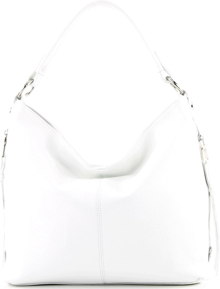 modamoda de T160 Damen Leder Schultertasche Gross, handmade in Italy T160 Weiss, T160 Weiss