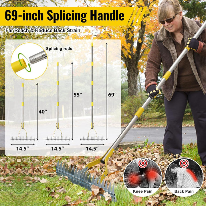 Strohrechen, Laubrechen Rasenrechen Mit 150 cm Stiel Robuster Laubsammler, Mehrzweck-Rasenkamm Zum J