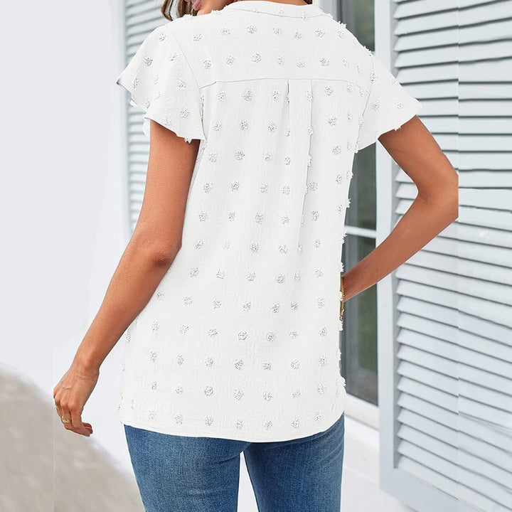 Shirts Damen Sommer Vausschnitt Bluse mit Flügelärmeln Basic T Shirt Kurzarm Oberteil Locker Casual