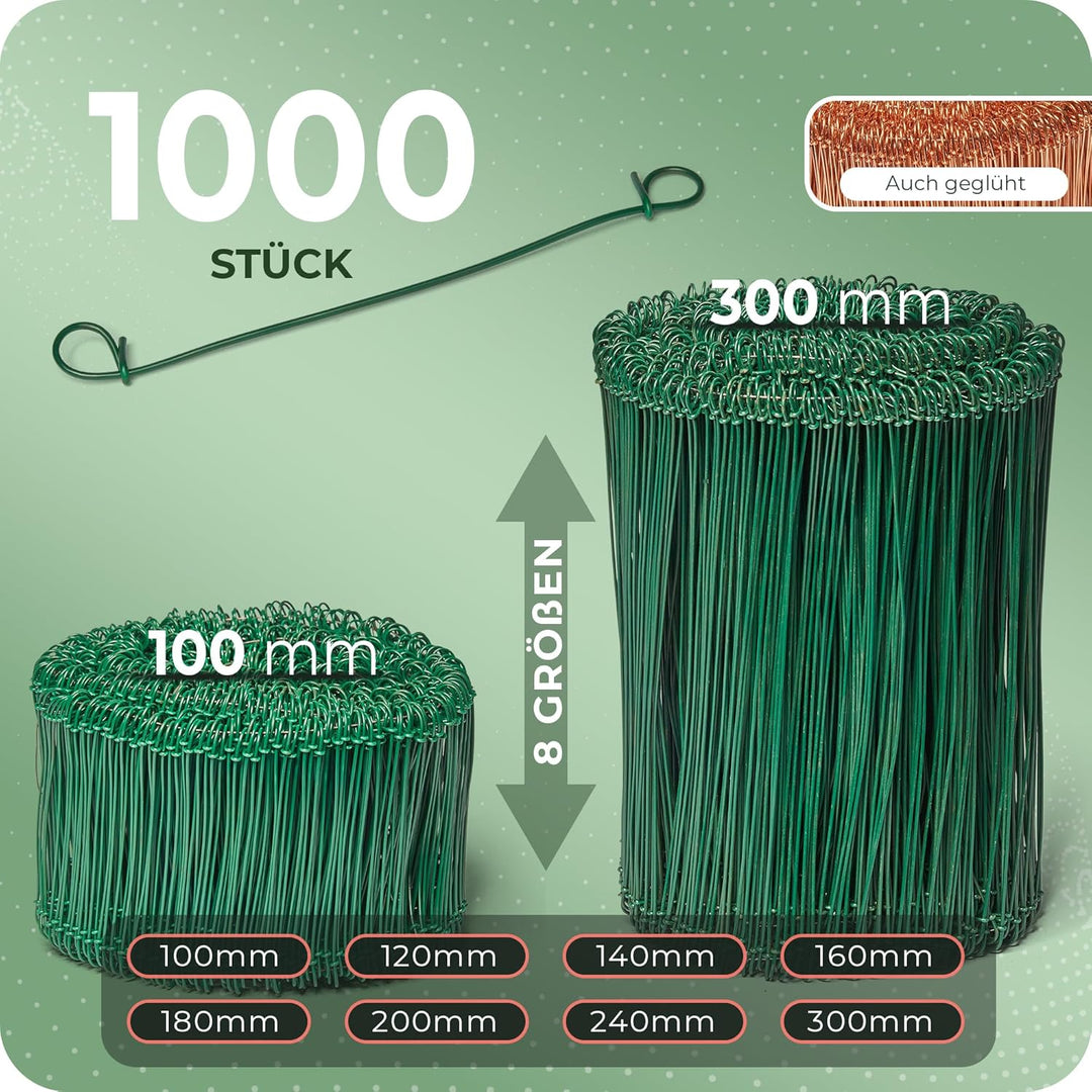 Novatool Drillapparat Driller + 1000 Stück Rödeldraht mit Ösen 1,4 x 120mm Bindedraht Grün ummantelt