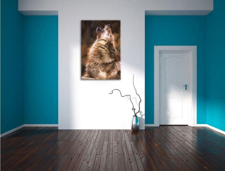 Pixxprint heulende Wölfe als Leinwandbild/Grösse: 100x70 cm/Wandbild/Kunstdruck/fertig bespannt, 100