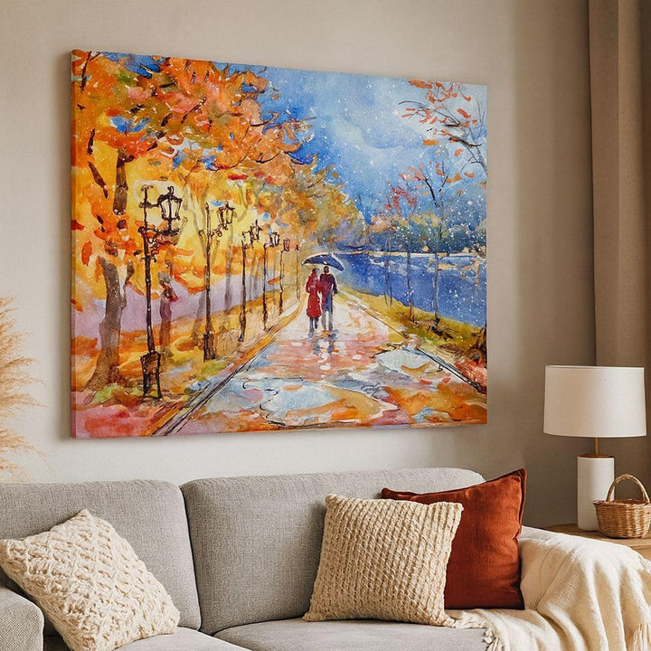Bilder auf Leinwand 100x70cm Leinwandbild mit Rahmen Park Paar Baum Gross Wanddeko Bild Schlafzimmer