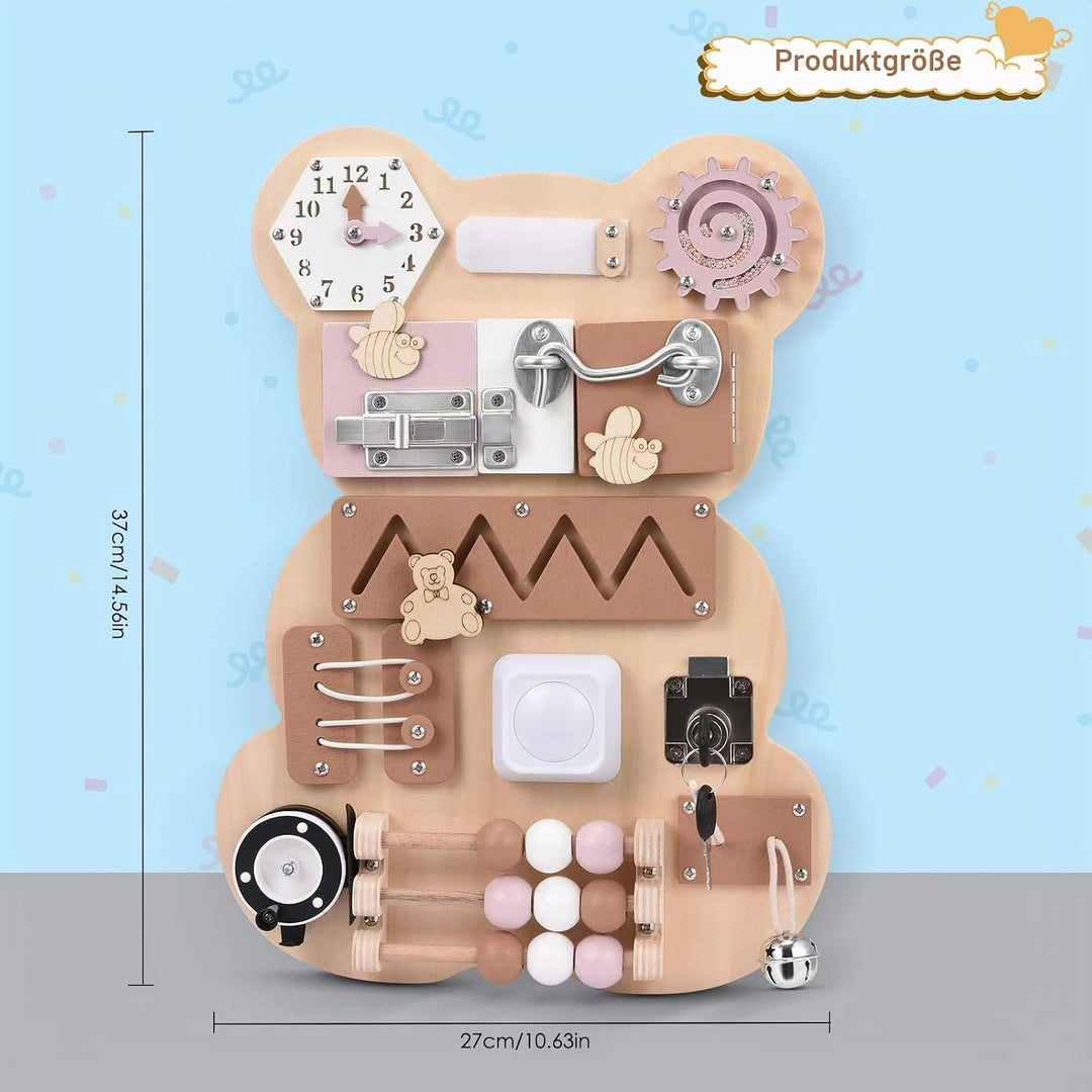 Montessori Busy Board, Motorikwand Sensorisches Spielbrett mit Schlüssel, Riegel, Uhr Erlernen, Hand
