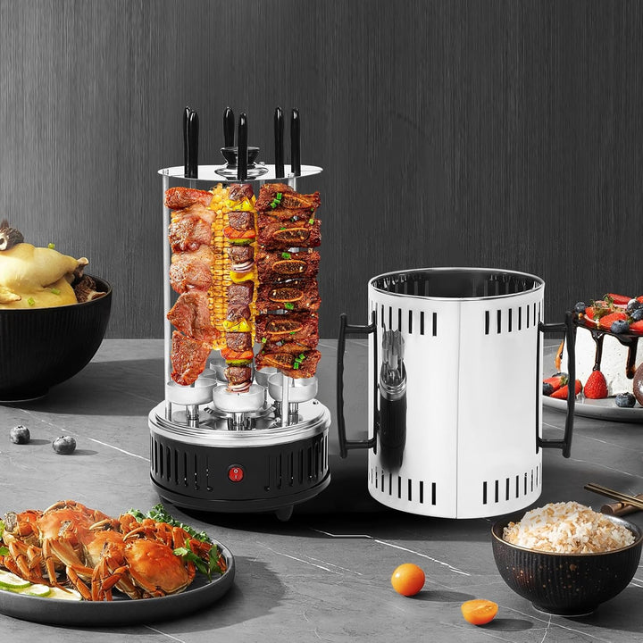 1000W Vertikaler Elektrogrill, Schaschlikgrill Tischgrill Dönergrill,Elektrischer Grill mit Spiesse