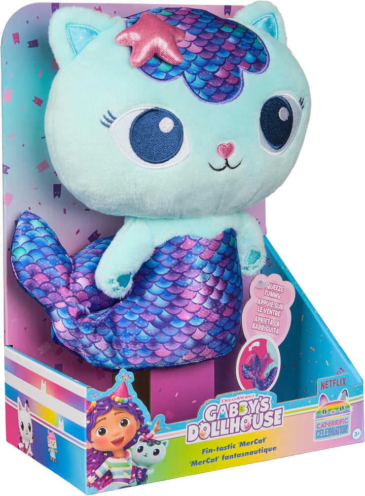DREAMWORKS GABBY'S DOLLHOUSE - 25 cm grosse Plüsch-Katze MerCat (deutsch: Meerkätzchen), Premium Plü