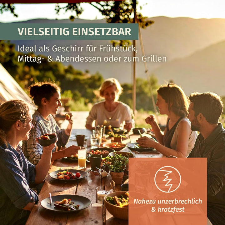 Moritz Camping Tafelgeschirr aus Melamin für 4 Personen 12-teilig | spülmaschinenfest | Picknick Ges