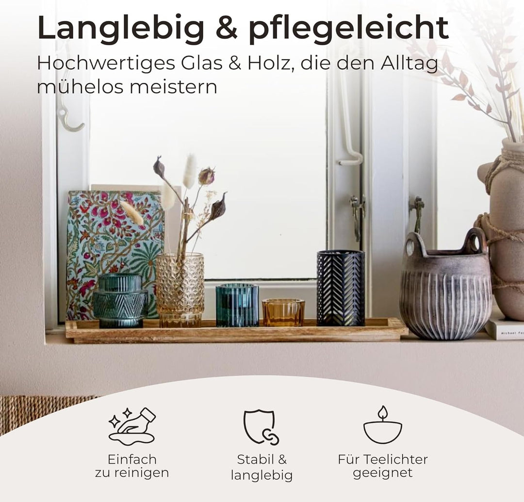 Bloomingville 6er Set Teelichthalter mit Tablett als Tisch-Deko für Haus und Garten Windlicht, braun