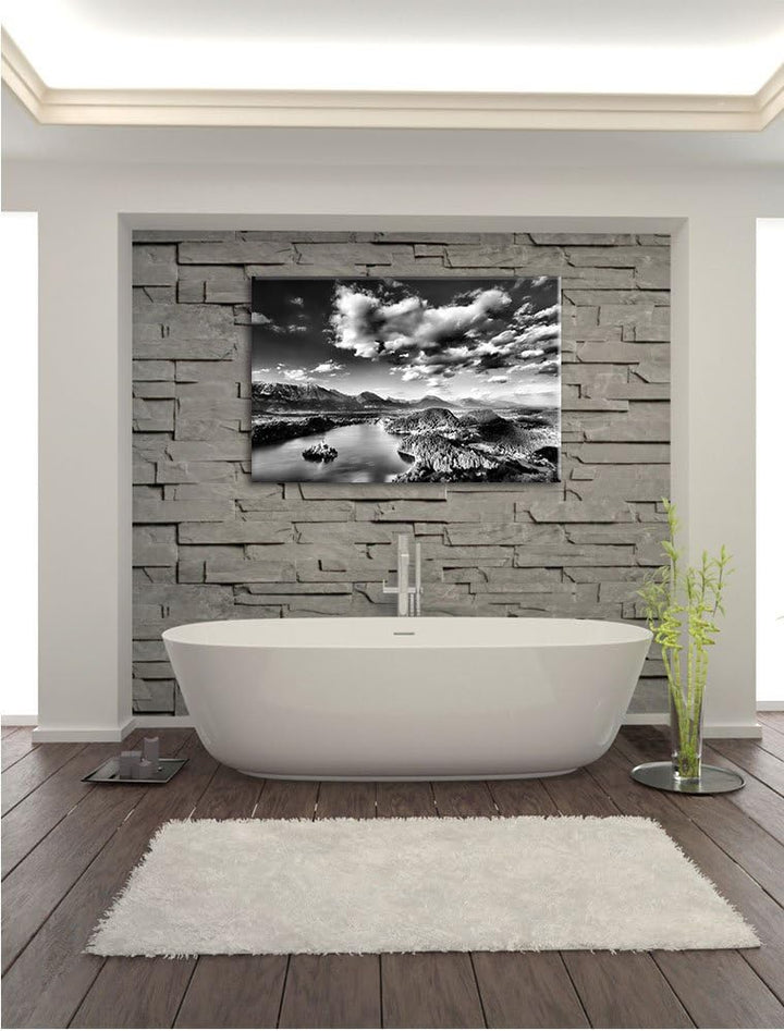 Pixxprint Monocrome, Atemberaubende Seen Landschaft, Format: 100x70 auf Leinwand, 100x70