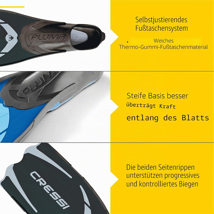 Cressi Pluma / Pluma Bag - Premium Flossen Set Schwarz/Silber 43/44 Single, Schwarz/Silber 43/44 Sin