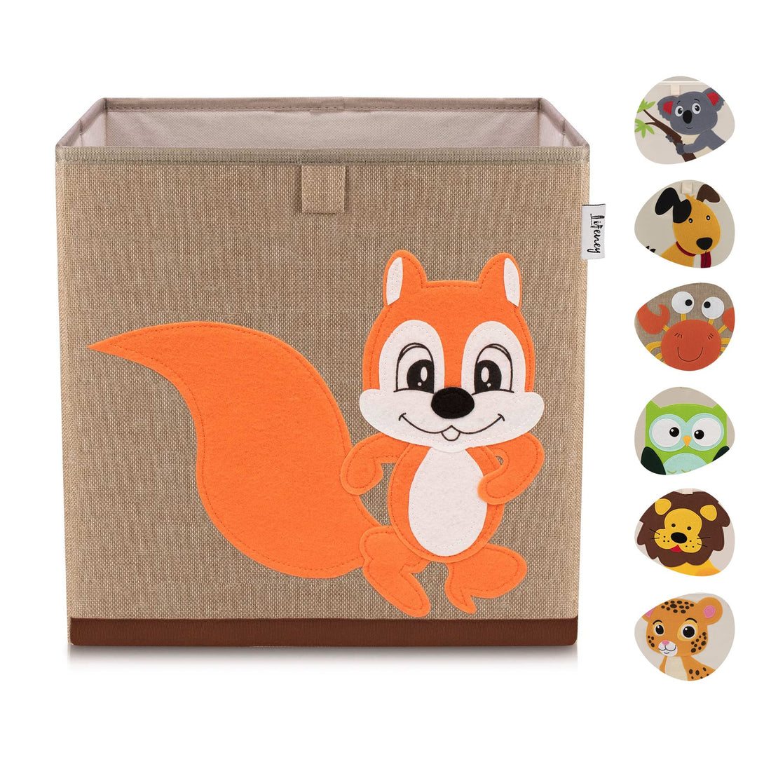 Aufbewahrungsbox Kinder mit Eichhörnchen Motiv I Spielzeugbox mit Tiermotiv passend für Würfelregale
