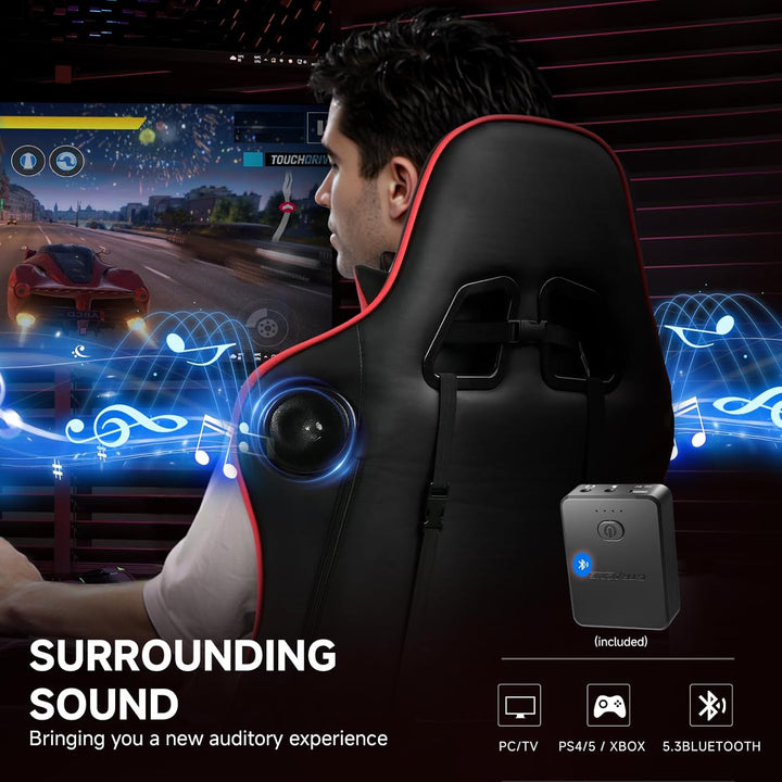 GTPLAYER Gaming Stuhl mit Fussstützen Lautsprecher Bluetooth, Gamer Stuhl Ergonomischer Computerstuh