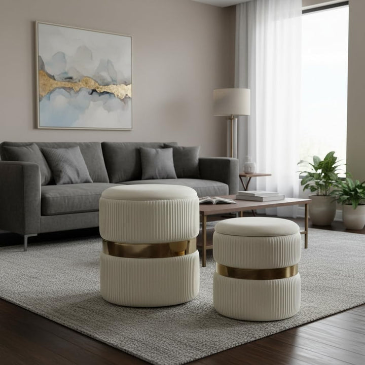 AllEquip 2er-Set Sitzhocker Samt Schminktisch Pouf Hocker mit Stauraum Ottoman Aufbewahrungshocker (