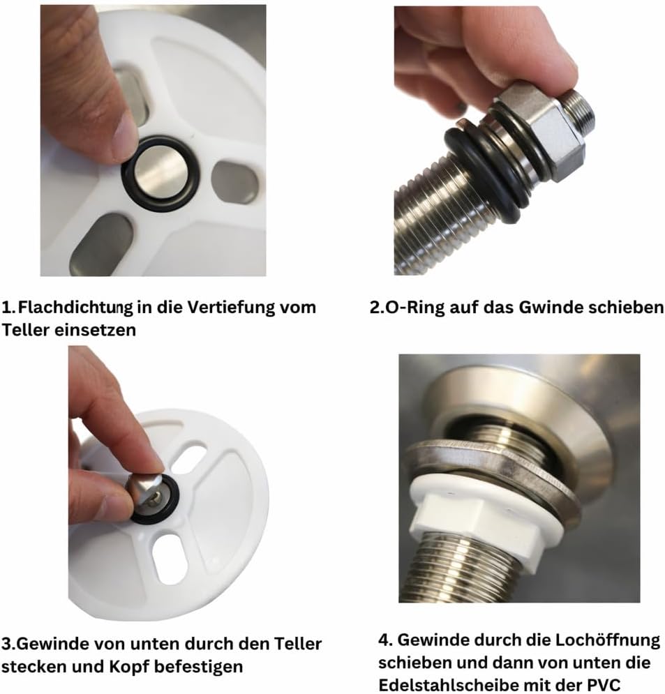 Gläserdusche mit 1/2" Gewinde für Tropfbleche zum Einlassen Edelstahlgewinde