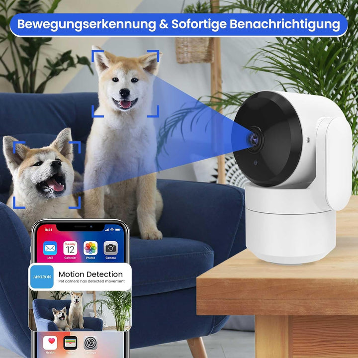 AMOROM WLAN Überwachungskamera Innen 360°, 1080p Kamera Überwachung mit Nachtsicht, 2 Wege Audio, Be