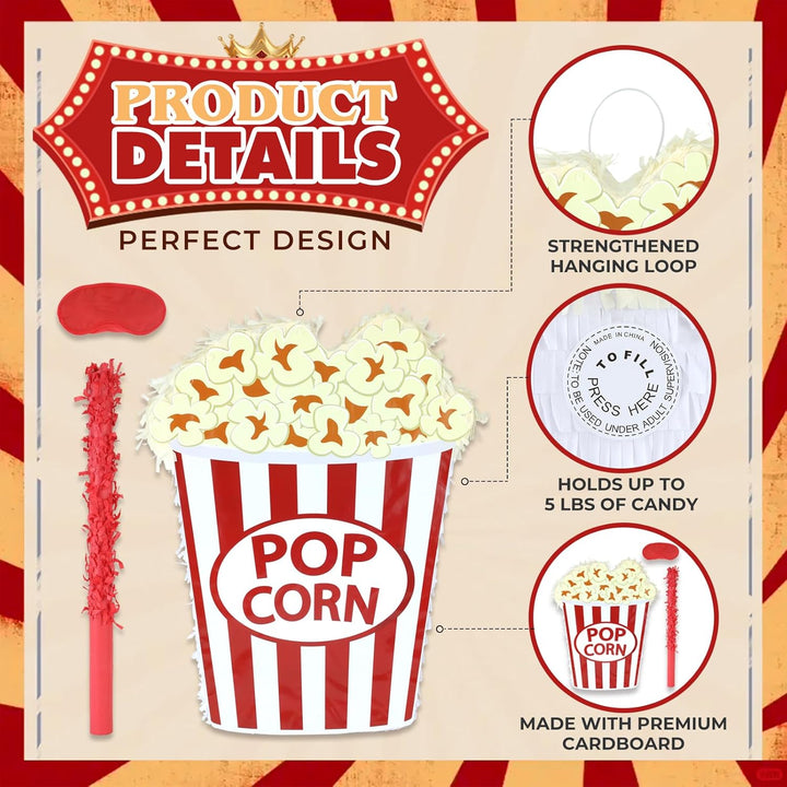 Popcorn-Pinatas-Set mit Augenbinde und Fledermaus (41,5 x 30,5 x 8,9 cm), perfekt für Kindergeburtst