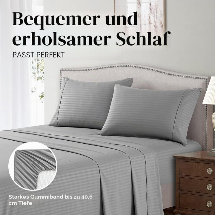 Italienisches Bettlaken-Set, gestreift, Grau, 4-teilig Queen Grau, Queen Grau