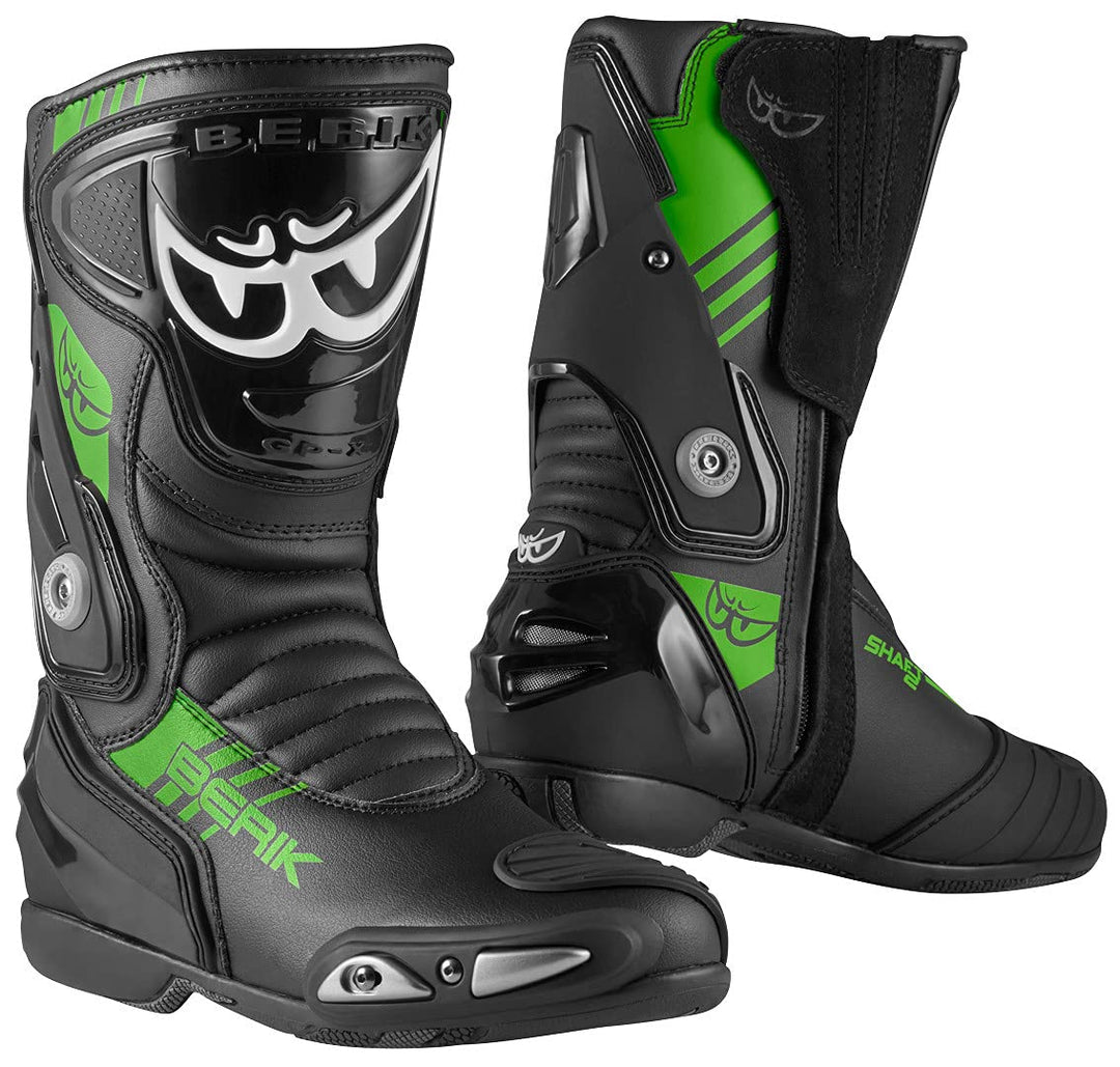 Berik Shaft 3.0 Motorradstiefel, schwarz/grün, 39 Schwarz Grün 39 EU, Schwarz Grün 39 EU