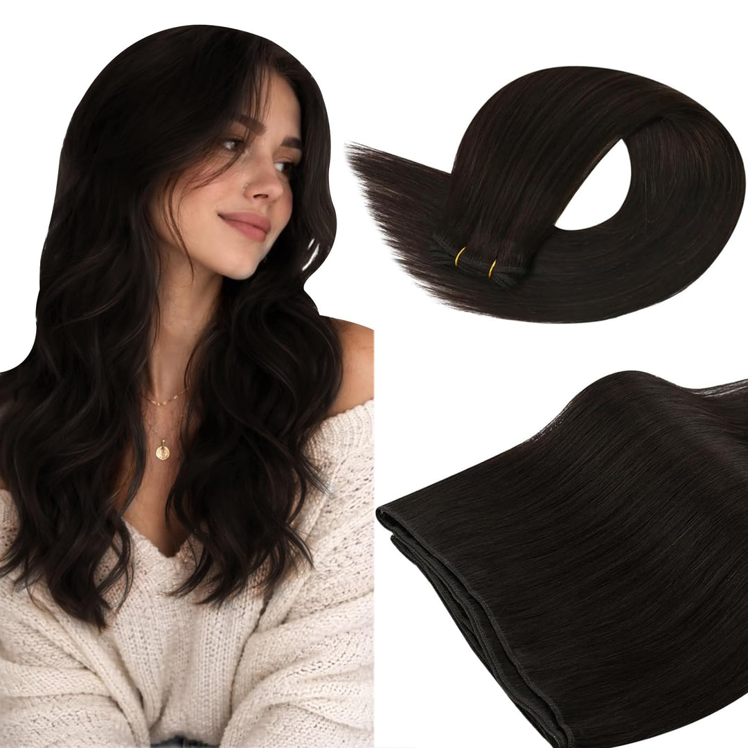 Ugeat Braun Tressen Echthaar Extensions 60cm Echthaar Extensions Tressen Dunkelbraun Echthaar Tresse