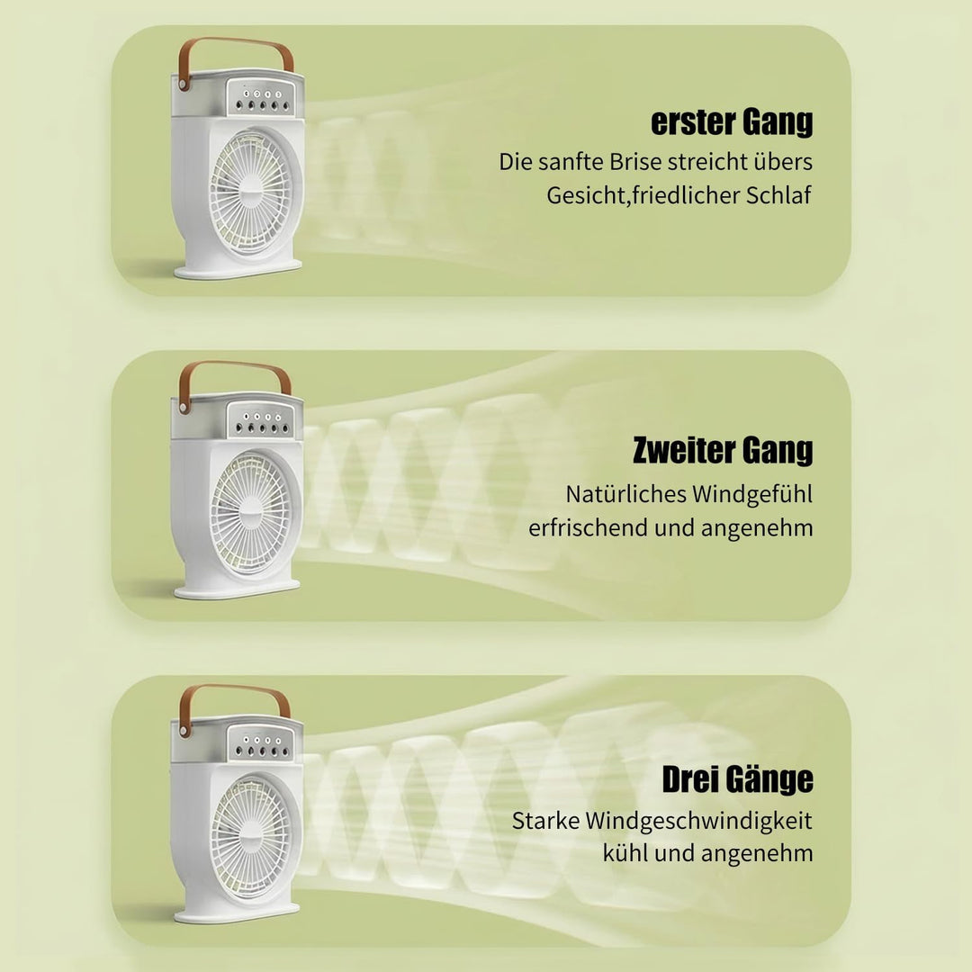 ragbare Klimaanlage Fan, 4 in 1 Personal Mini Cooling Fan mit Wassernebel Spray, 3 Geschwindigkeiten