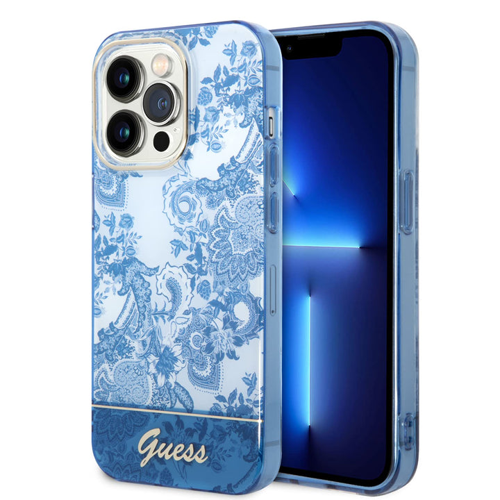 Guess GUHCP14XHGPLHB hülle für iPhone 14 Pro Max 6, 7" blau/Blue hardcase Porcelain Collection, schw