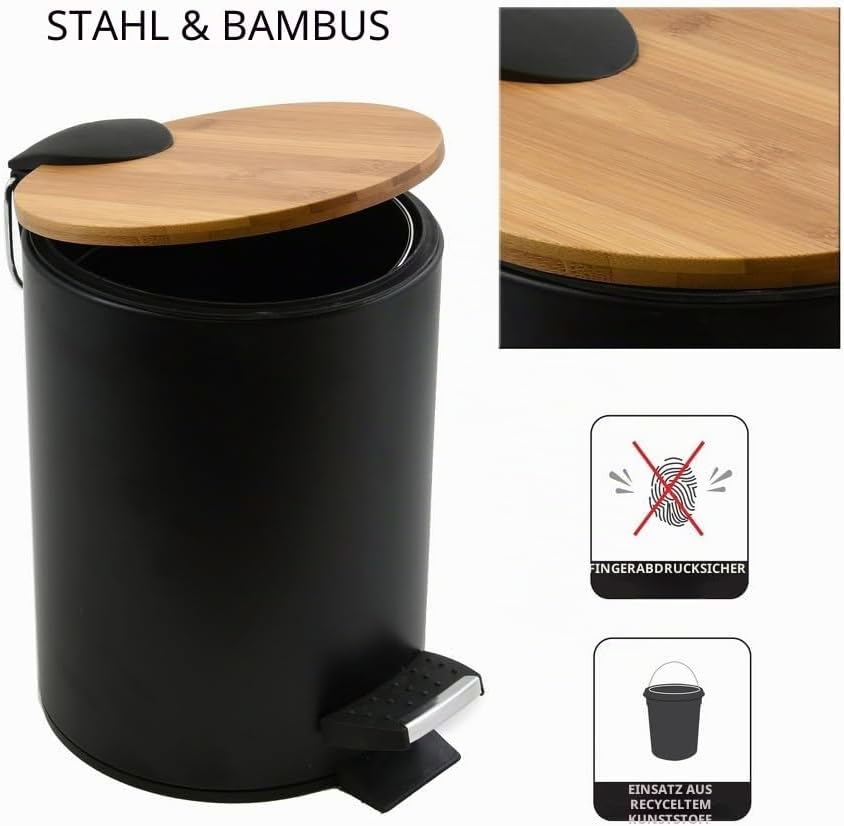 Spirella Kosmetikeimer 3 Liter Edelstahl Bambus mit Absenkautomatik und Inneneimer Adonis Badezimmer