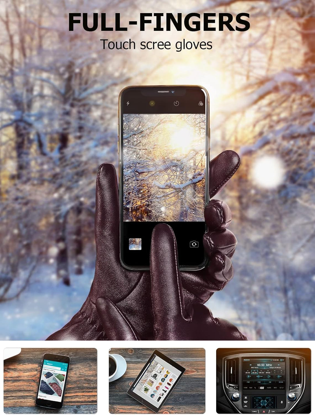 vislivin Touchscreen Handschuhe Damen Winter Lederhandschuhe Warme Leder SMS Handschuhe Weinrot M, W