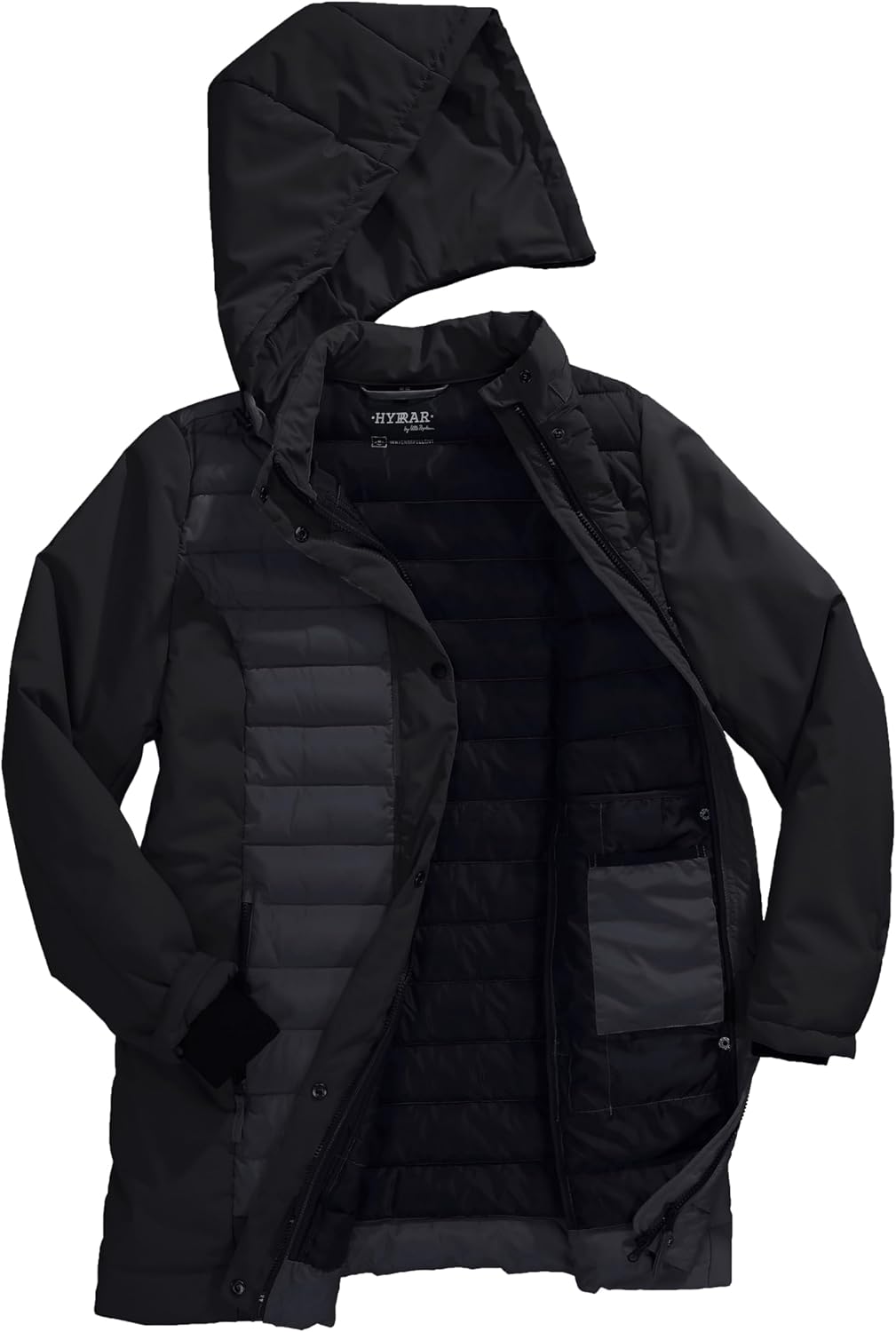 Ulla Popken Damen Hybrid, Wasserabweisend, Stepp/Softshell, Kapuze Jacke, Schwarz