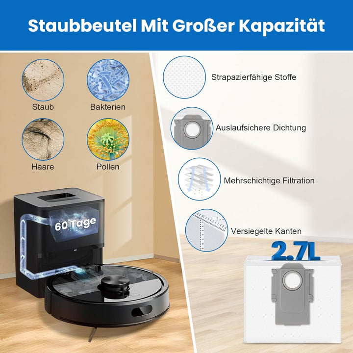 21 Stück Zubehörset für Roborock Q7 L5+ / Q7 M5+ Saugroboter mit 1 Hauptbürsten 4 Wischtücher 4 Filt