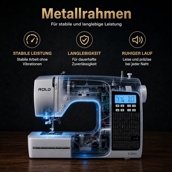 Rold S300 Computer Nähmaschine mit Anschiebetisch | 190 Nähstiche zum Nähen aller Arten von Stoffen.