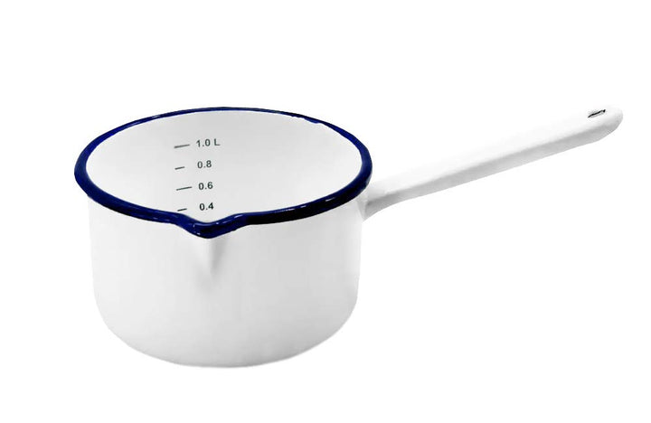Karl Krüger 417/14HU Husum Stieltopf, Emaille, Weiss