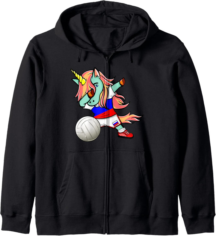 Dabbing Einhorn Russland Volleyball - Russische Flagge Sport Kapuzenjacke
