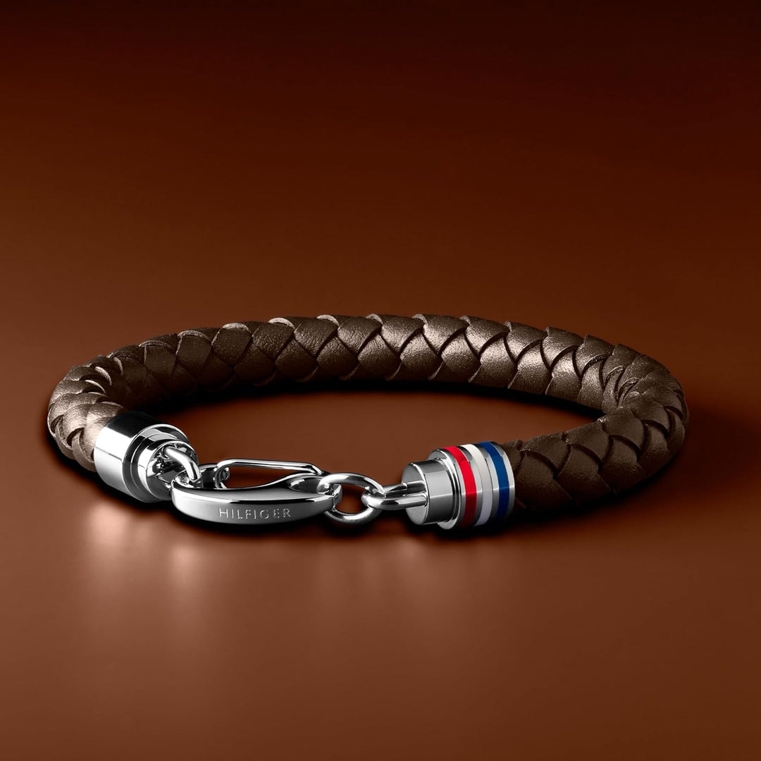 Tommy Hilfiger Jewelry Geflochtenes Lederarmband für Herren - Erhältlich aus Braune oder Schwarze Fa