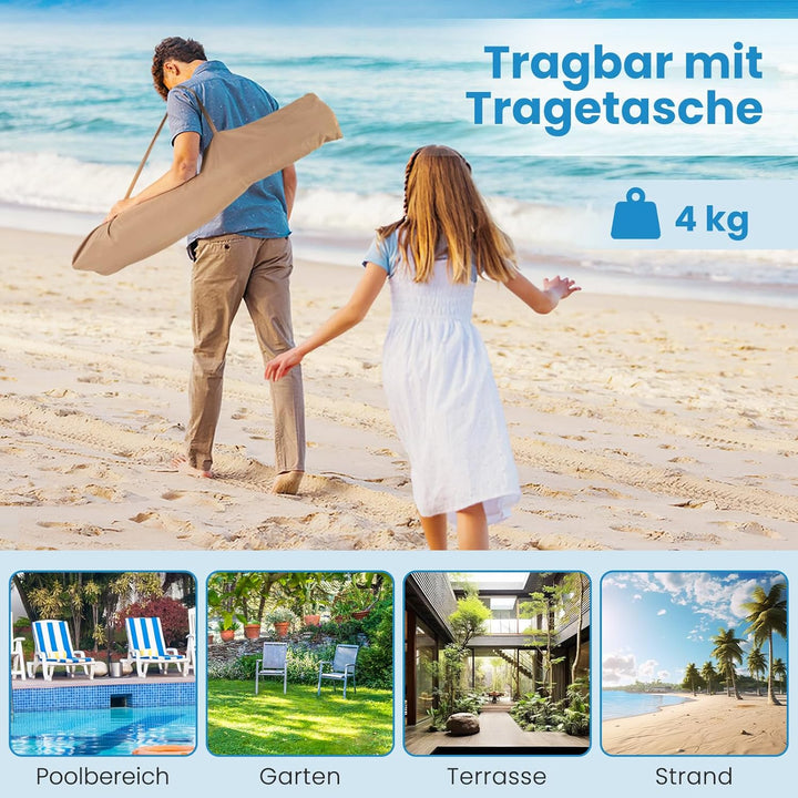 GOPLUS Sonnenschirm Hawaii, Ø 175 cm Strohschirm mit Ständer, Strandschirm Stroh um 30° knickbar, Te
