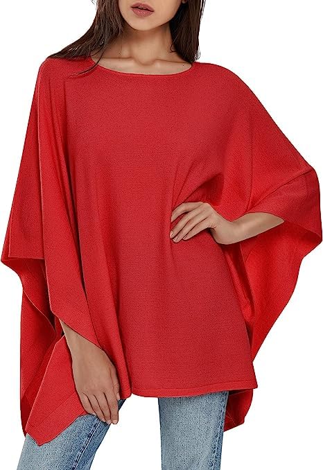 PULI Damen Pullover Poncho Elegant Viskose Strick Locker sitzend Poncho Schal Einheitsgrösse Rot, Ei