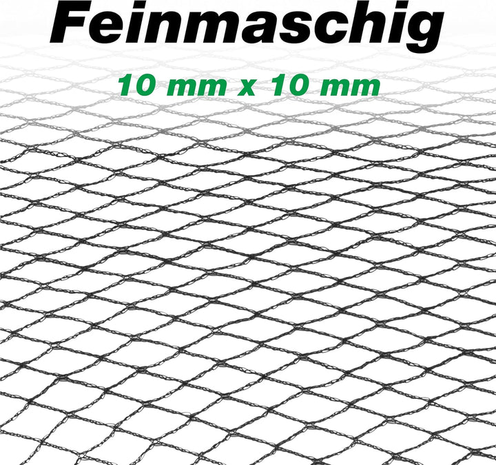 Abdecknetz (6x10m) schwarz mit Erdspiessen | feinmaschig (10x10mm) mit stabilem Rand | Teichabdeckun