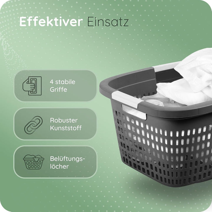 Novaliv 3 Stück Wäschekorb mit 4 Griffen 40L Anthrazit, Wäschebox Set Wäscheeimer Wäschebehälter für
