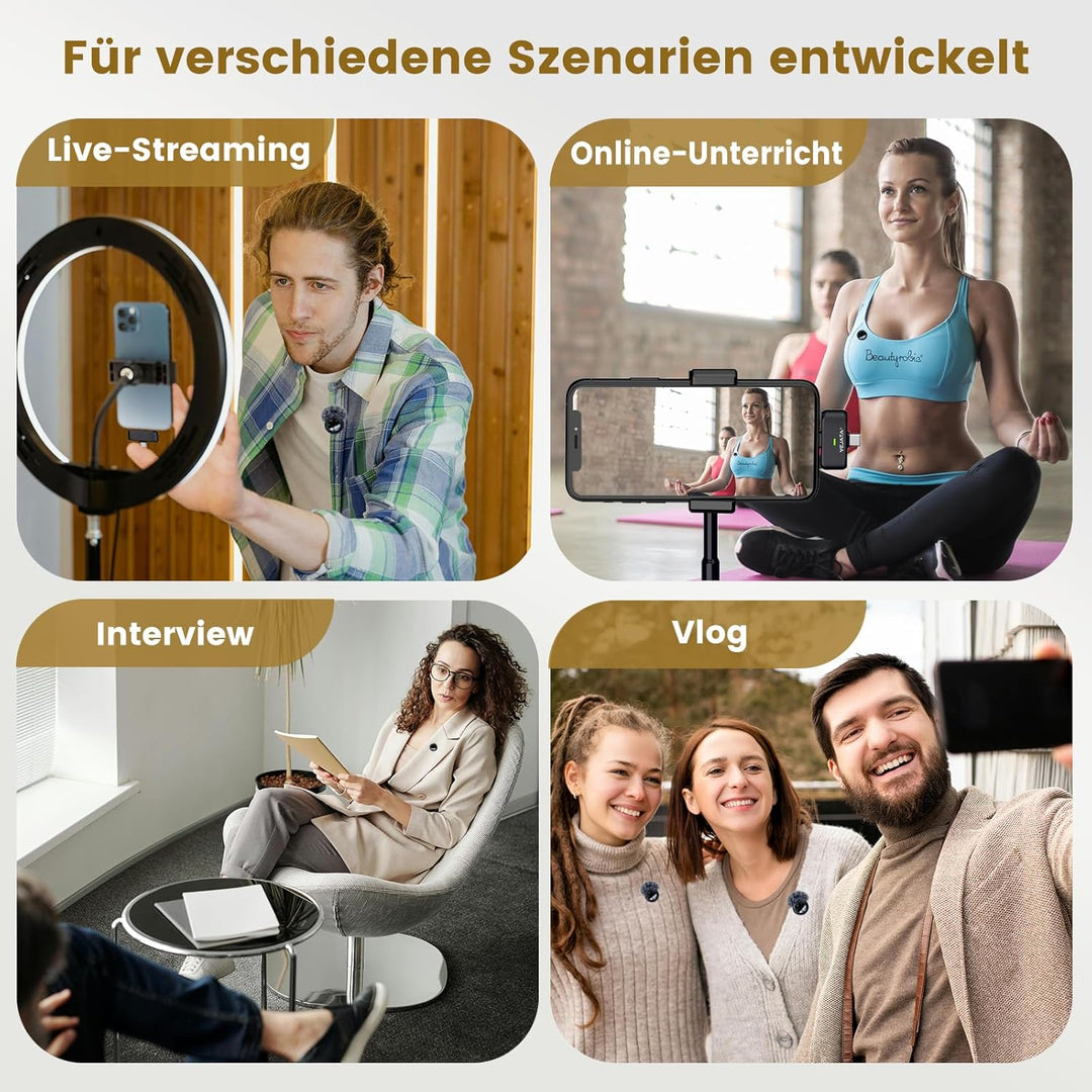 2-in-1-Funkmikrofon für iPhone, Android, Mini-Mikrofon mit Rauschunterdrückung, 40-Stunden-Ladeetui,