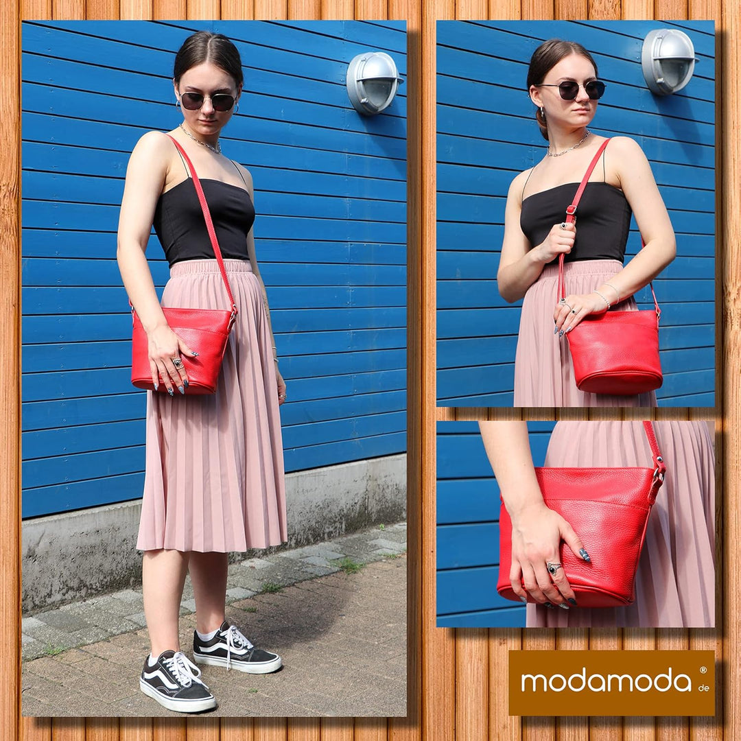 modamoda de - T198 - ital. Umhängetasche Klein Small aus Leder Dunkeltaupe, Dunkeltaupe