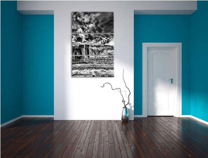 Pixxprint Monocrome, Mächtiges Monument Valley USA 3-Teiler Leinwandbild 120x80 Bild auf Leinwand