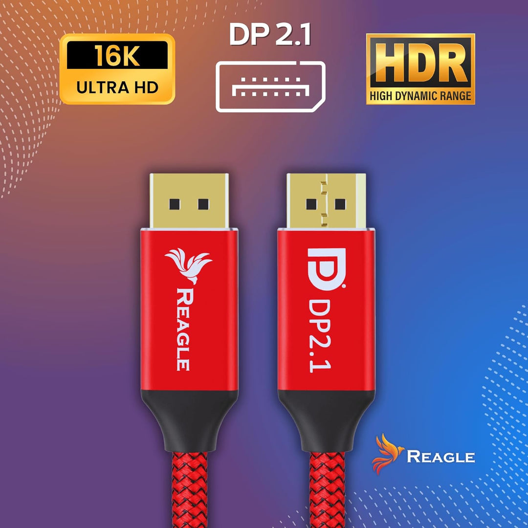 Reagle DisplayPort Kabel, DP 2.1, 8K@120Hz, 4K@320Hz 240Hz, FREESYNC GSYNC 80Gbps, Nylongeflecht HDR