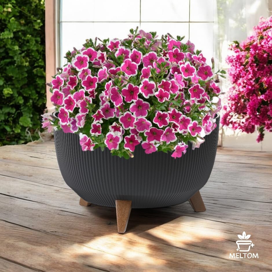 MELTOM Blumentopf Schale mit Füssen Einsatz Kräutertopf Übertopf Pflanzschale Eco Recycled (Schwarz,