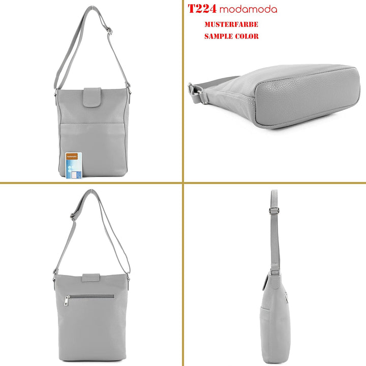 modamoda de - T224 - ital. Umhängetasche Schultertasche Medium aus Leder Cognac, Cognac