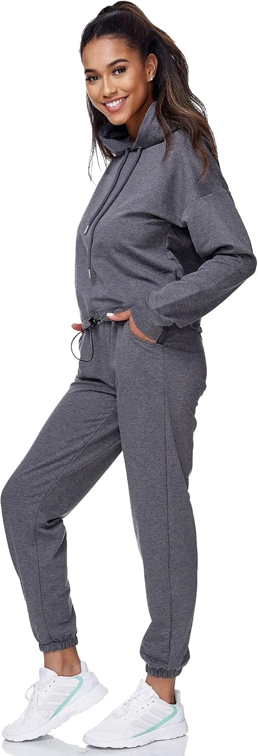 Tazzio Damen Jogginganzug Trainingsanzug Sport Freizeit Hoodie &amp; Jogginghose F200, Anthrazit