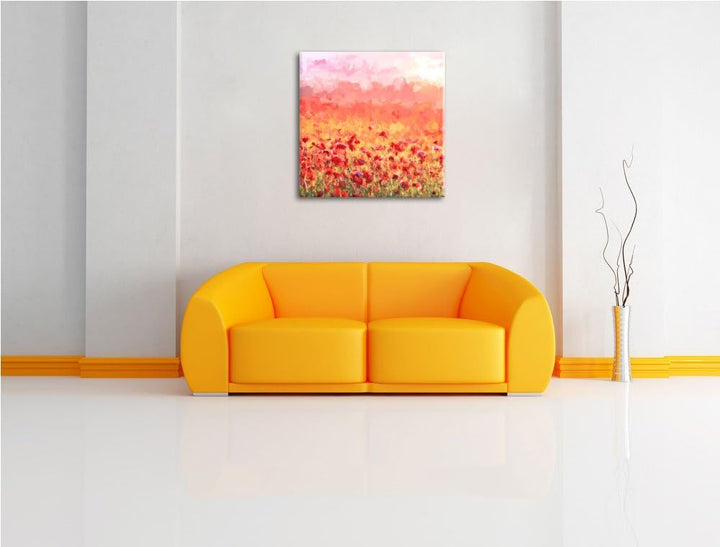 Pixxprint Mohnfeld als Leinwandbild/Grösse: 70x70 cm/Wandbild/Kunstdruck/fertig bespannt, 70x70