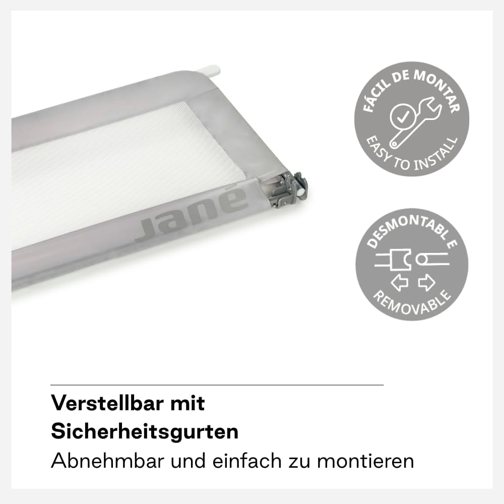 Jané - Klappbares Bettgitter, Länge 110 cm, Transporttasche, extra hoch 110 cm Grau, 110 cm Grau