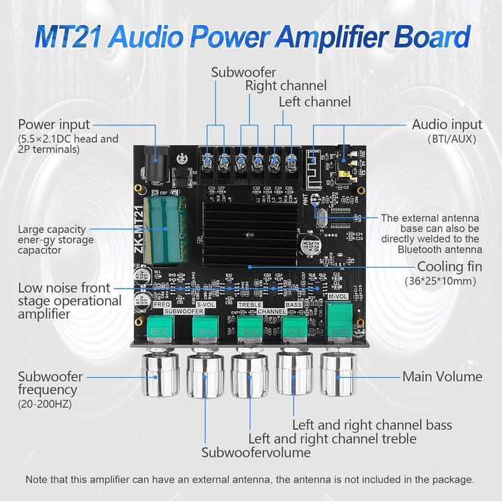 Bluetooth HiFi-Verstärker ZK-MT21 2.1 Kanäle Mini Stereo-Audioverstärker 50W x 2 +100W Class D Digit