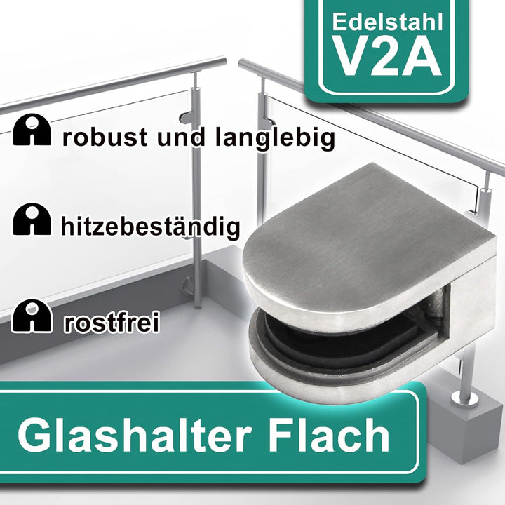 PRIOstahl Glashalter 4 Stück Glasklemmen Klemmhalter Glashalter mit Sicherungsplatte + Sicherungssti